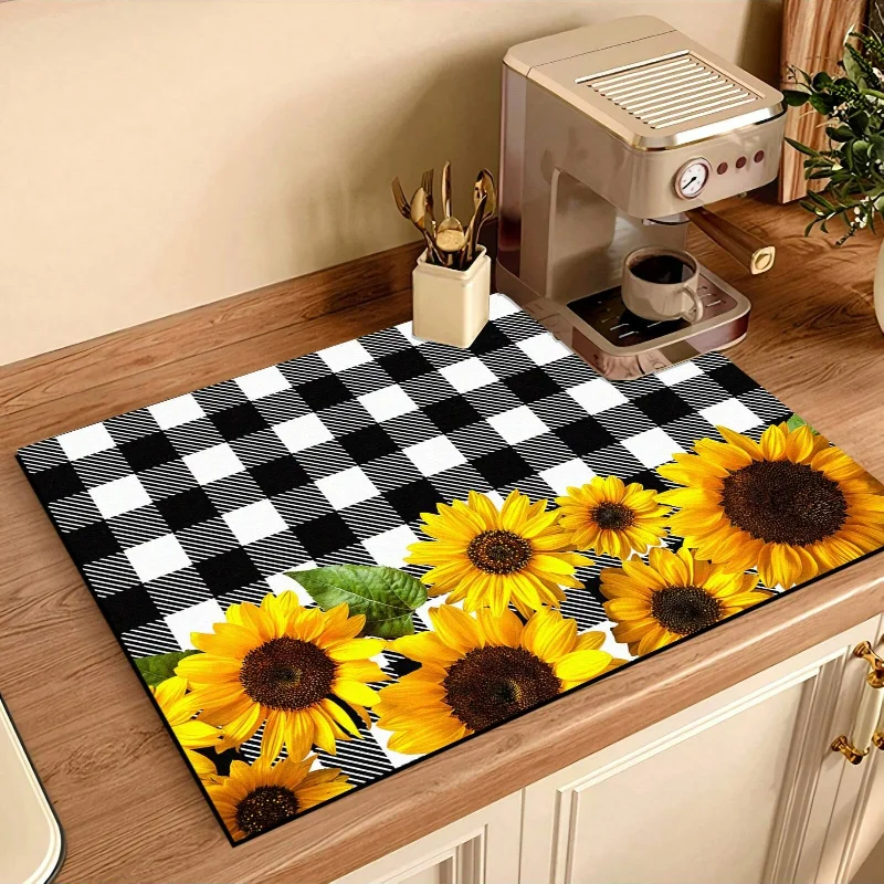 Bar Mat Rubber - 1pc Sunflower Printed Coaster Drainage Mat