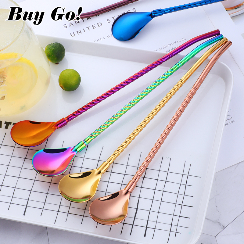 Bar Spoon Twisted - 1PC Long Big Twisted Straw Spoon