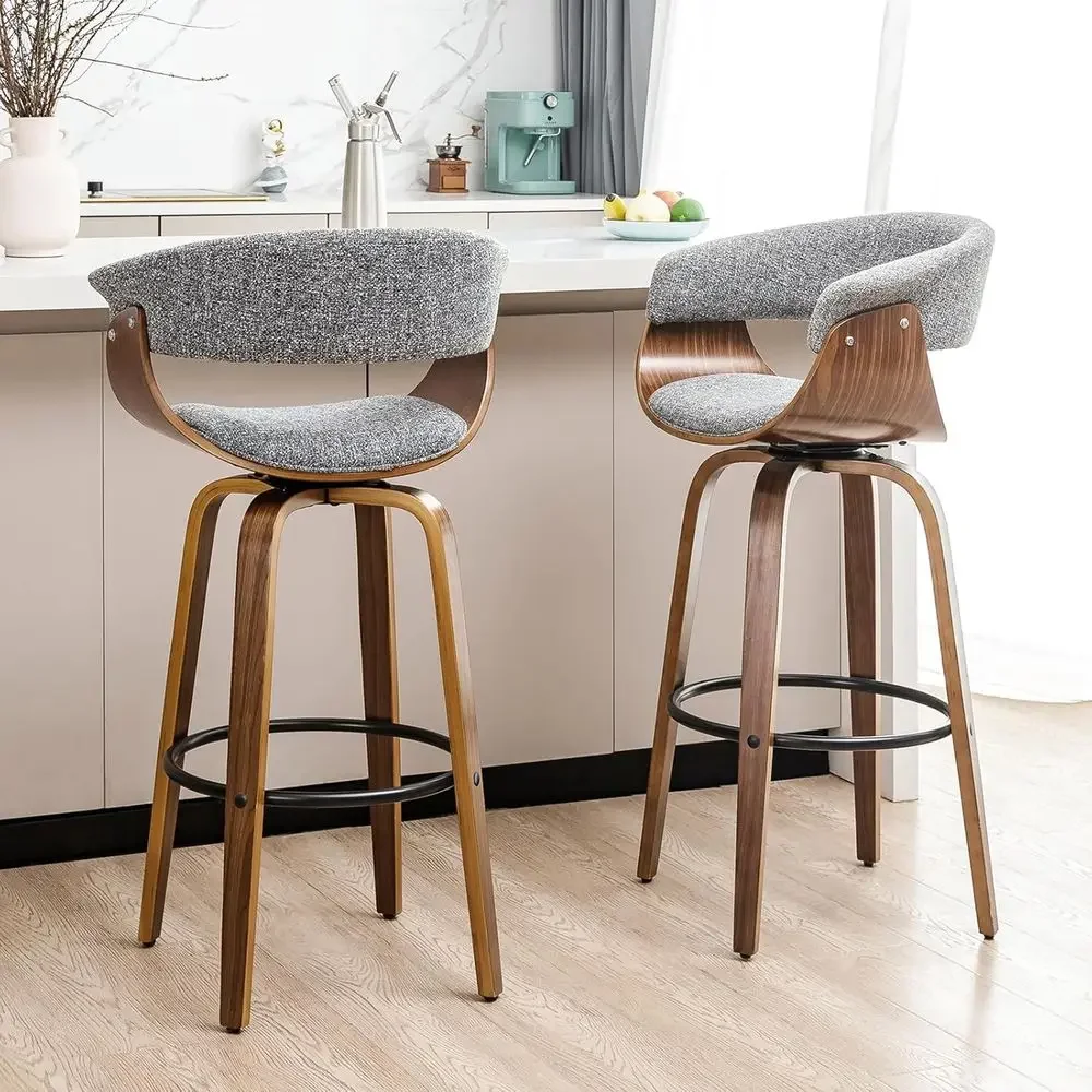 Home Bar Stools - Set of 2 Gray Fabric Swivel