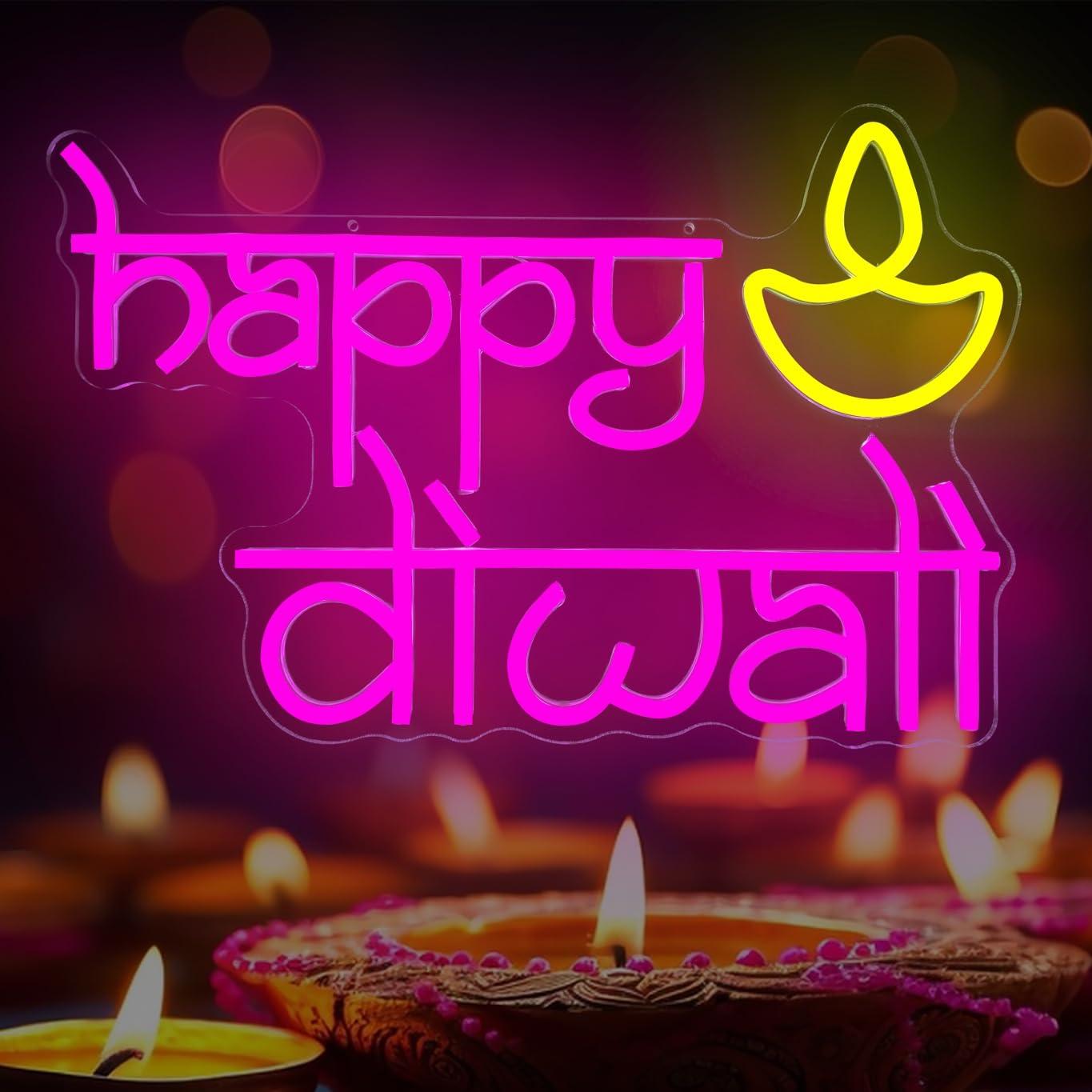 Home Bar Signs - Happy Diwali Neon Sign USB Powered