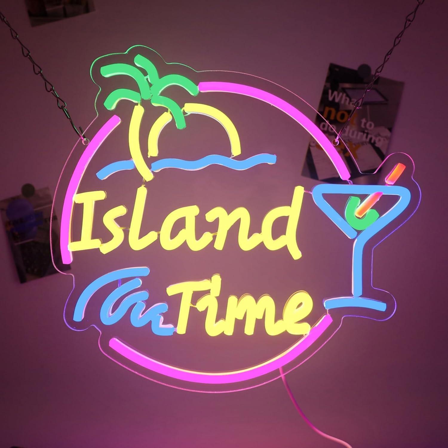 Home Bar Signs - Island Time Neon Sign LED Light