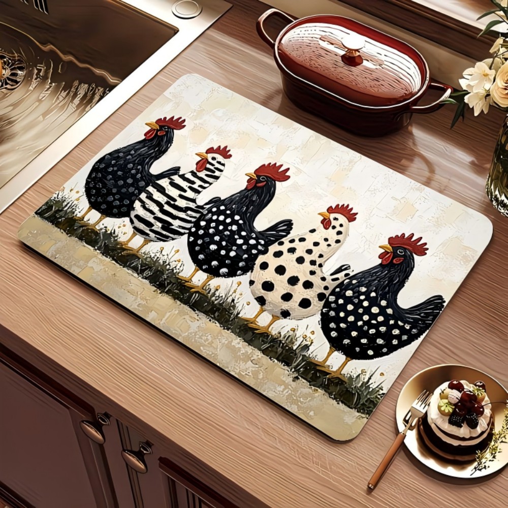 Bar Mat Rubber - Farmhouse Chicken Dish Drying Mat Super