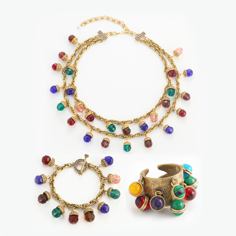 Highball Glass Set - Vintage Colorful Glaze Ball Jewelry Set