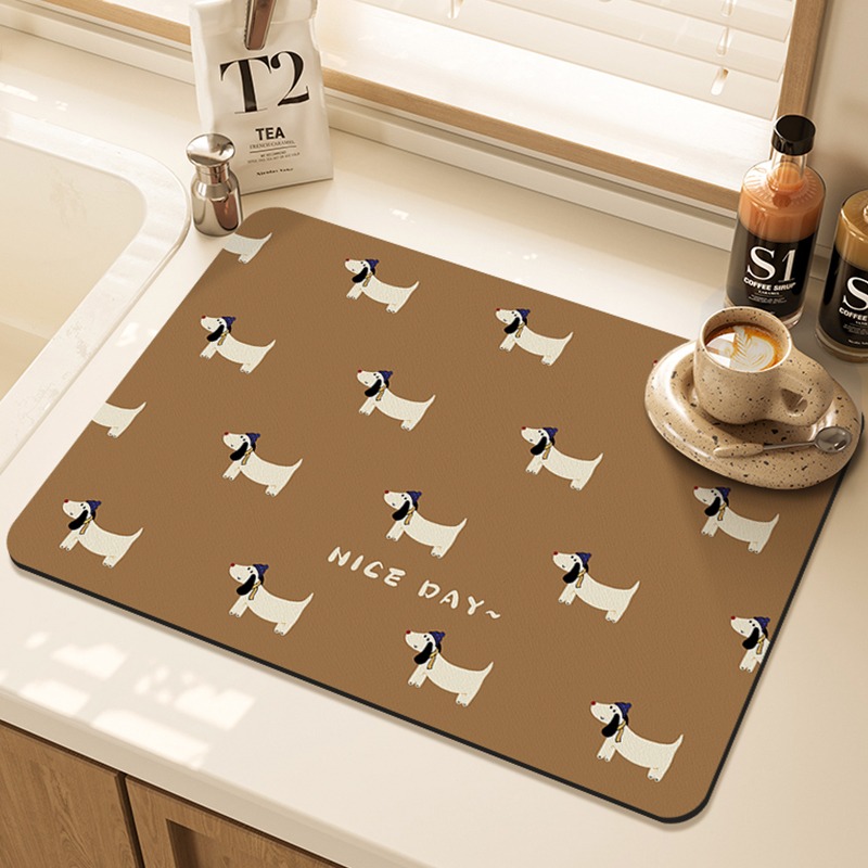 Bar Mat Rubber - Cartoon Pug Pattern Printed Kitchen Drying