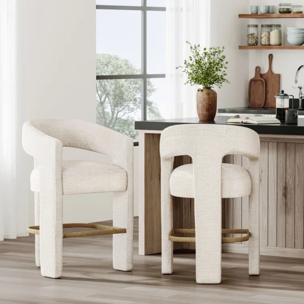 Home Bar Stools - Modern Upholstered Counter Stool Velvet Kitchen