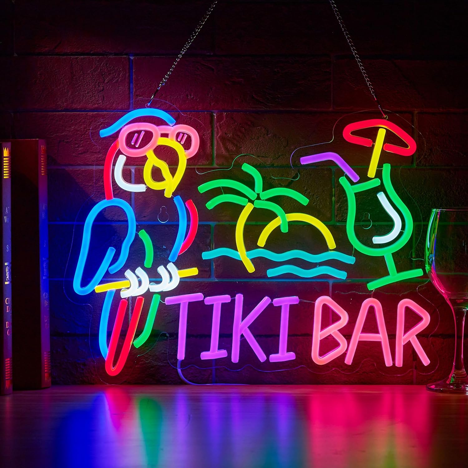 Home Bar Signs - Tiki Bar Parrot Palm Tree Neon