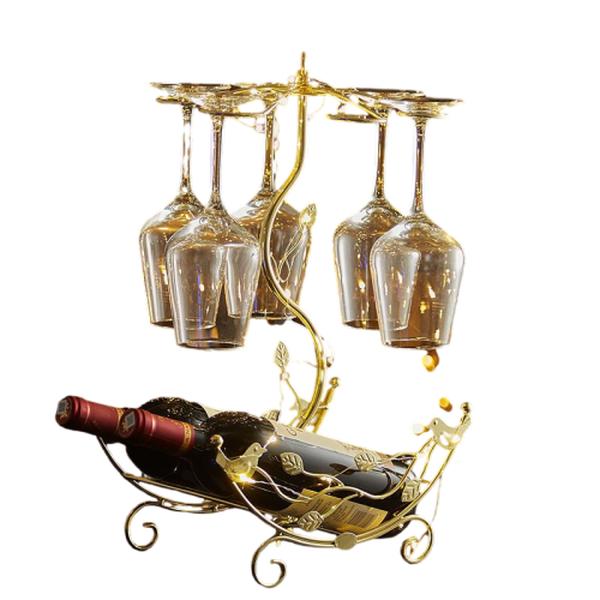 Home Bar Stand - Elegant Countertop Wine Rack with Stemware