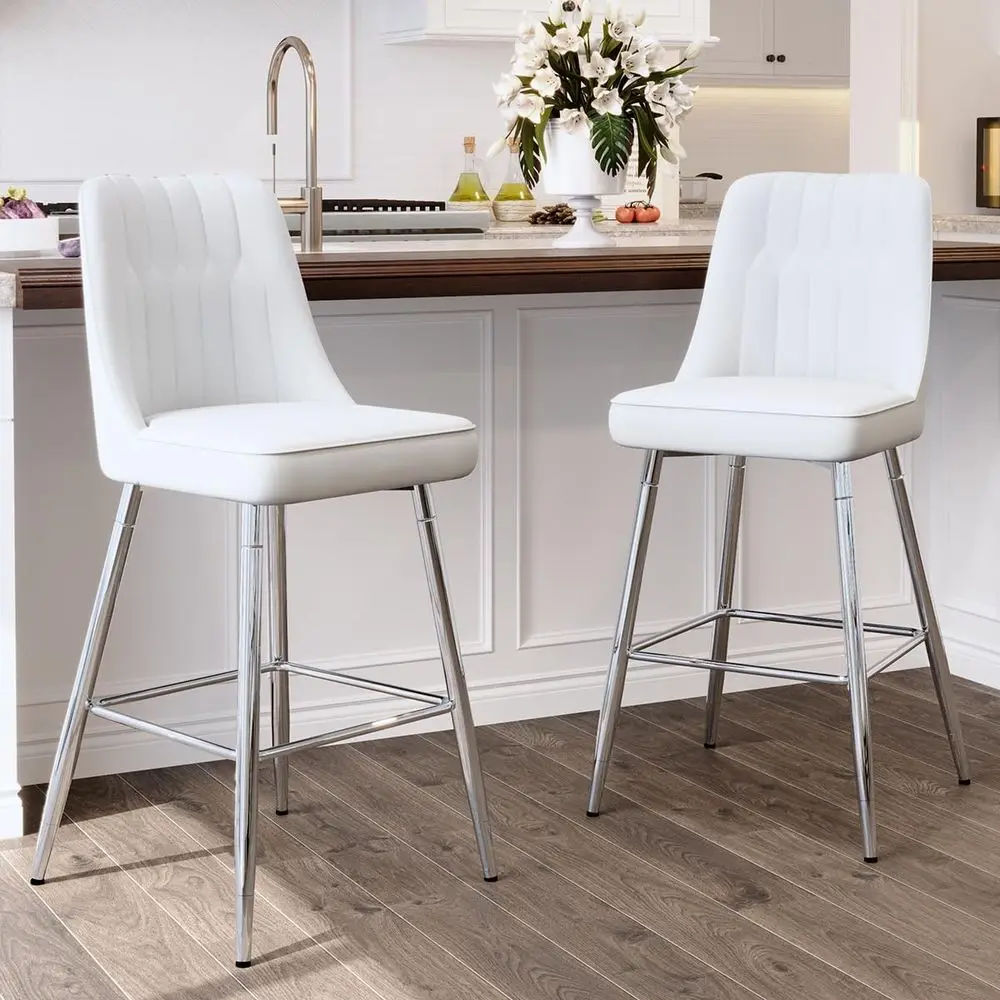 Home Bar Stools - Set of 2 White Upholstered 27