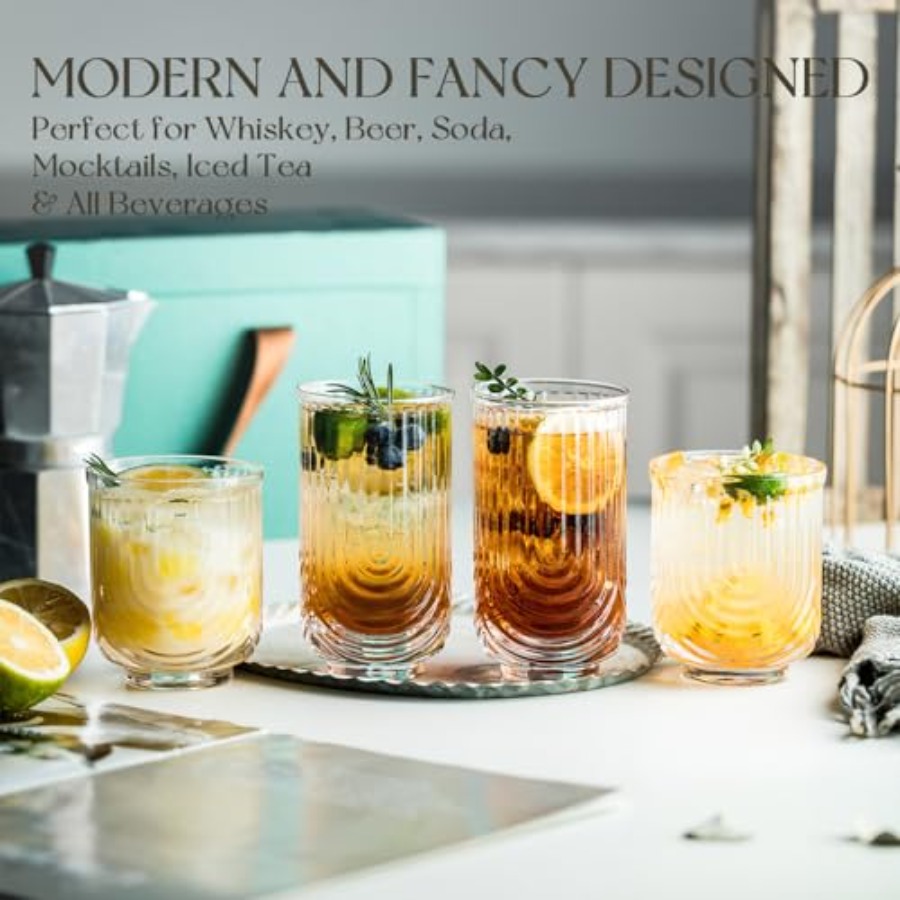 Art Deco Cocktail Glasses, Rib - Highball Glass Set ulasan dan harga