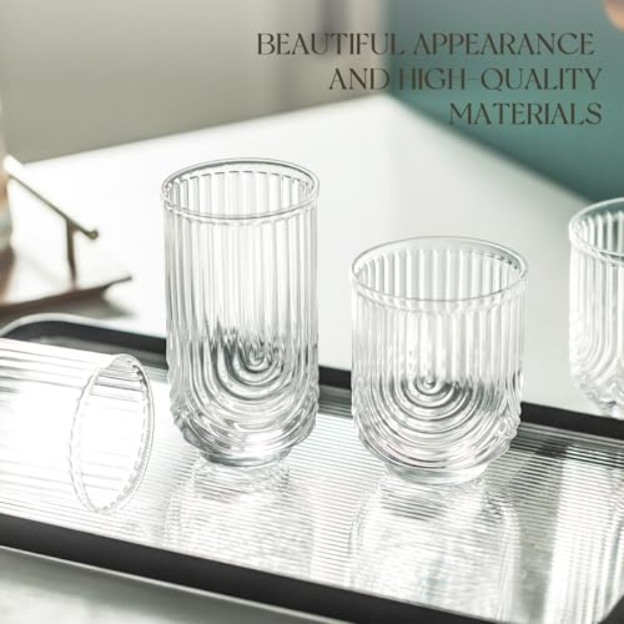 Art Deco Cocktail Glasses, Rib - Highball Glass Set ulasan dan harga