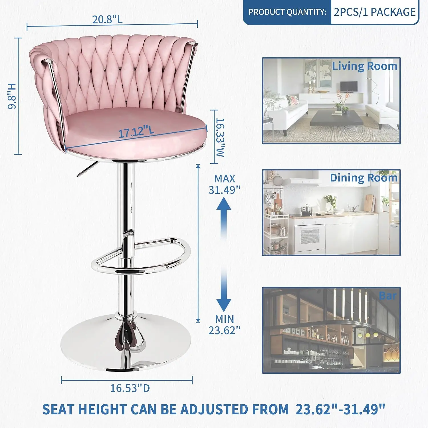 Velvet Bar Stools Set Of 2, Sw - Home Bar Stools ulasan dan harga