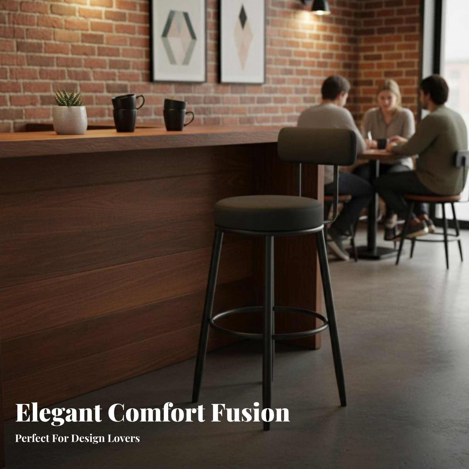 Upholstered Stool with Low Rea - Home Bar Seating ulasan dan harga