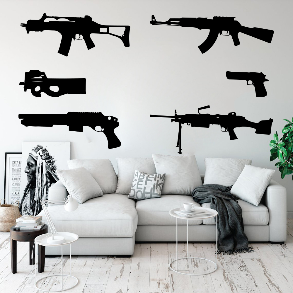 Set Of 6 Guns Wall Decal  Kids - Smoking Gun Kit ulasan dan harga