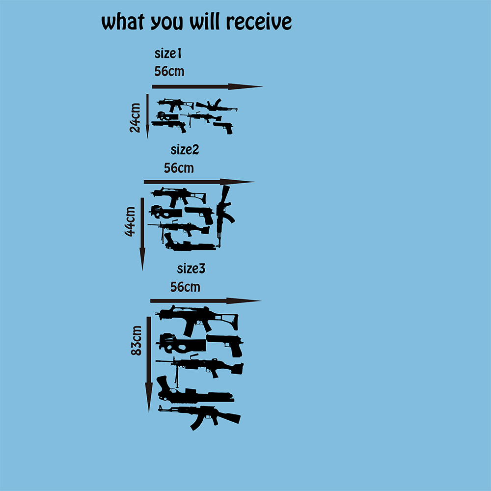 Set Of 6 Guns Wall Decal  Kids - Smoking Gun Kit ulasan dan harga