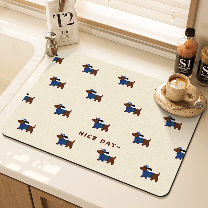 Cartoon Pug Pattern Printed Ki - Bar Mat Rubber ulasan dan harga