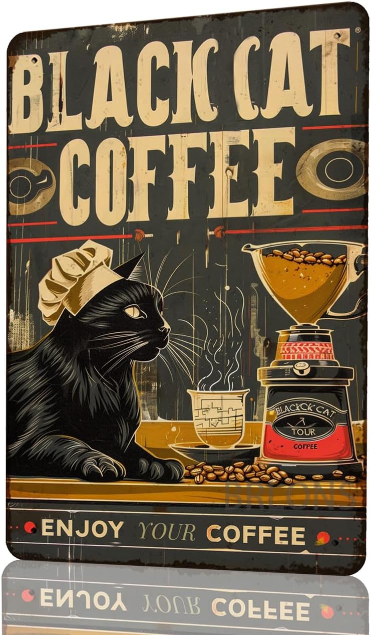 Metal Tin Sign Black Cat Coffe - Home Bar And Coffee ulasan dan harga
