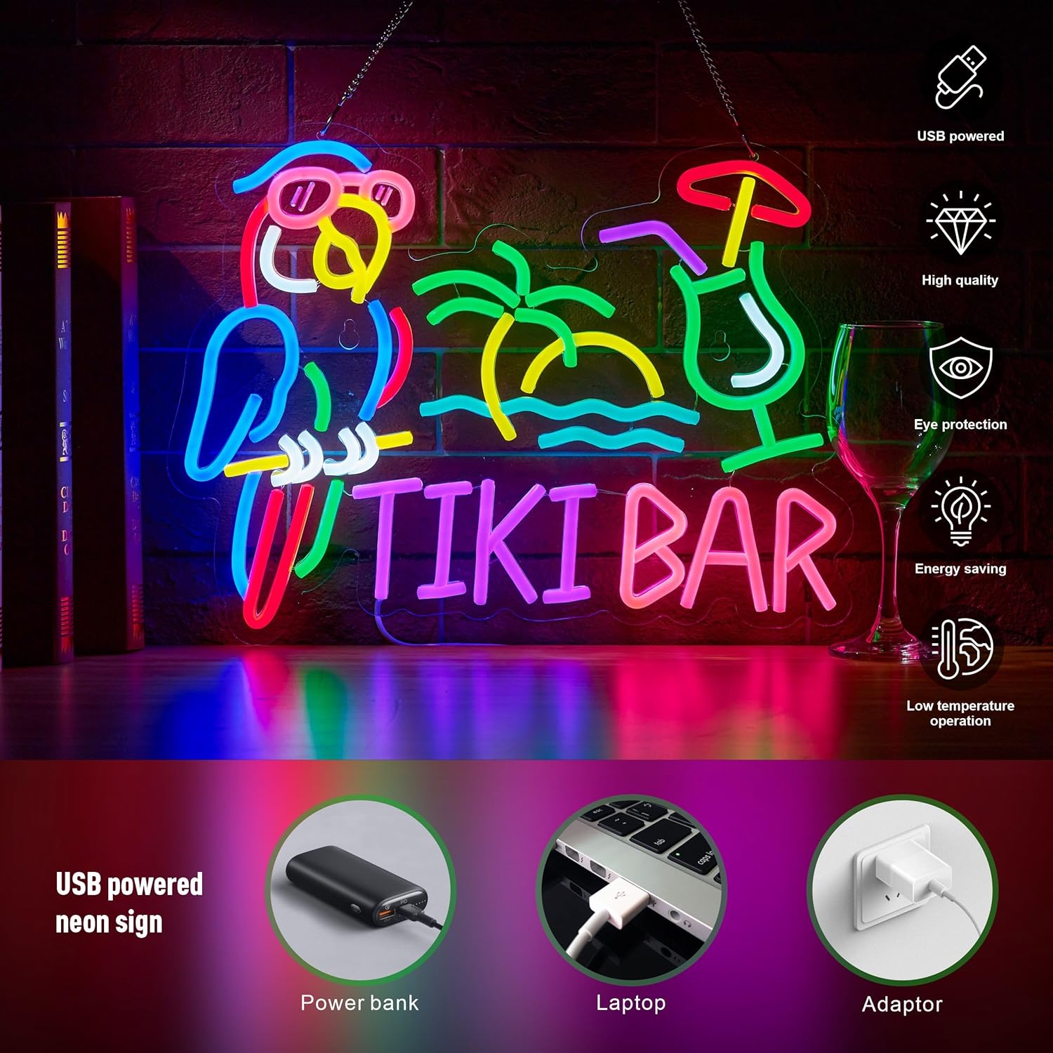 Tiki Bar Parrot Palm Tree Neon - Home Bar Signs ulasan dan harga