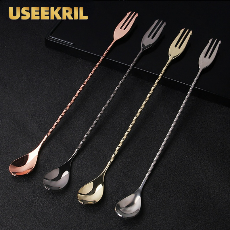 30 40 50cm Bar Spoon With Fork - Bar Spoon Twisted ulasan dan harga